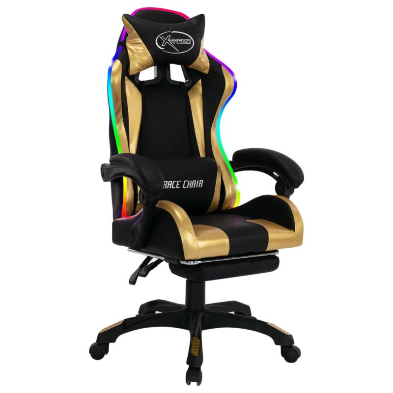 vidaXL Herná stolička s RGB LED svetlami zlato-čierna umelá koža