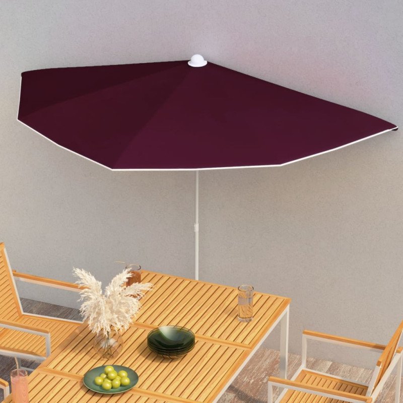 vidaXL Polkruhový záhradný slnečník s tyčou 180x90 cm, bordový