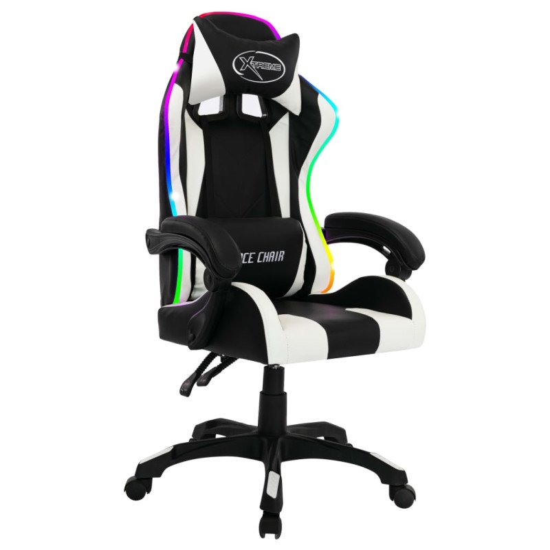 vidaXL Herná stolička s RGB LED svetlami bielo-čierna umelá koža