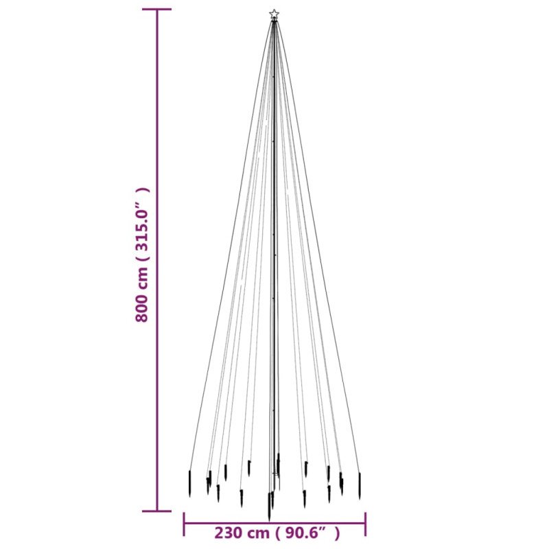 vidaXL Vianočný stromček s hrotom 1134 studených bielych LED 800 cm