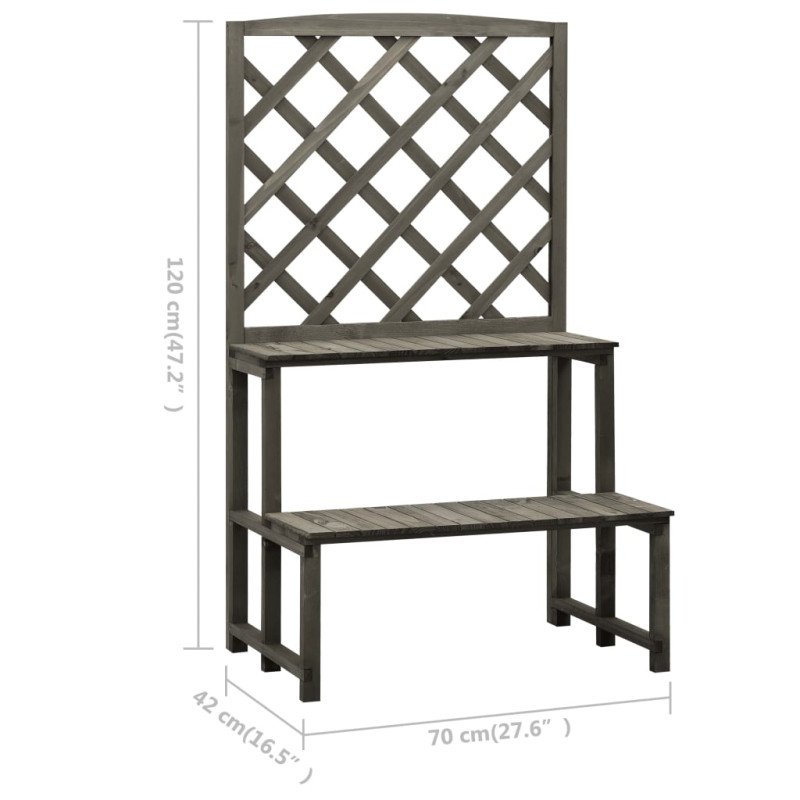 vidaXL Podstavec na kvetináč s mriežkou sivý 70x42x120 cm jedľový masív