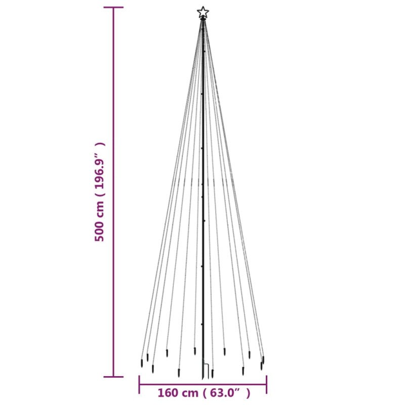 vidaXL Vianočný stromček s hrotom 732 modrých LED 500 cm