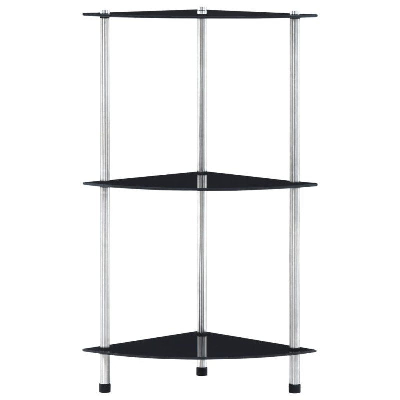 vidaXL Regál s 3 policami, čierny 30x30x67 cm, tvrdené sklo