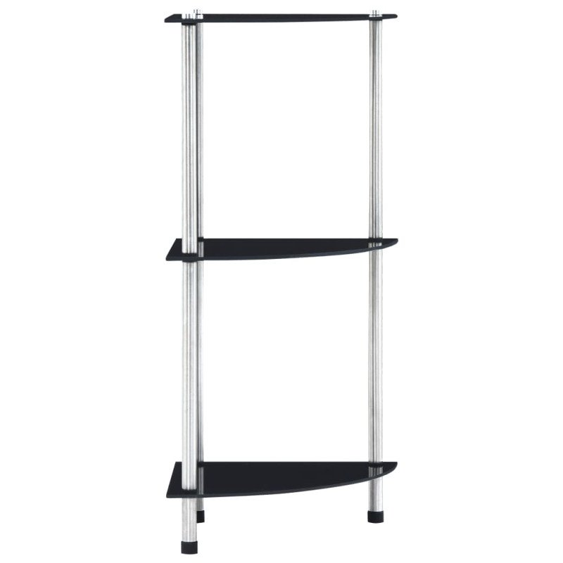 vidaXL Regál s 3 policami, čierny 30x30x67 cm, tvrdené sklo