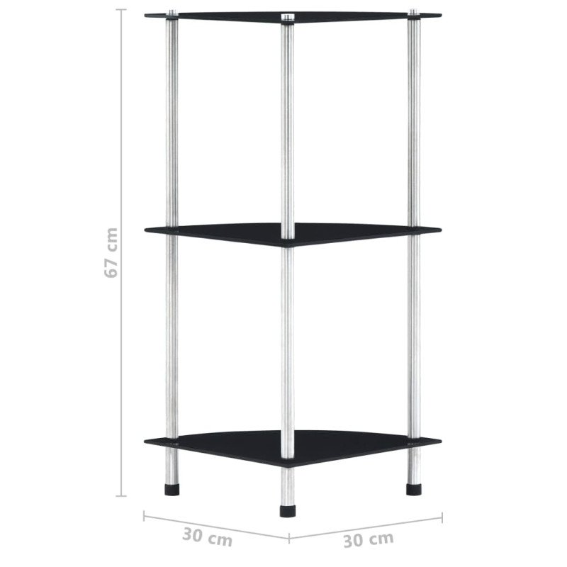 vidaXL Regál s 3 policami, čierny 30x30x67 cm, tvrdené sklo