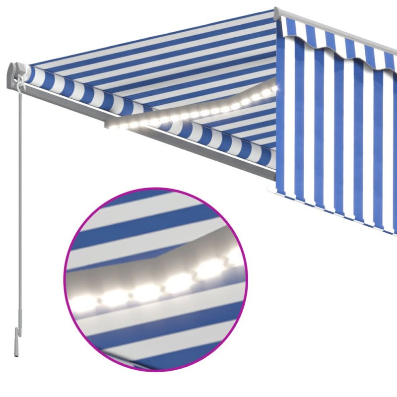 vidaXL Automatická markíza tienidlo&LED&senzor vetra modro-biela