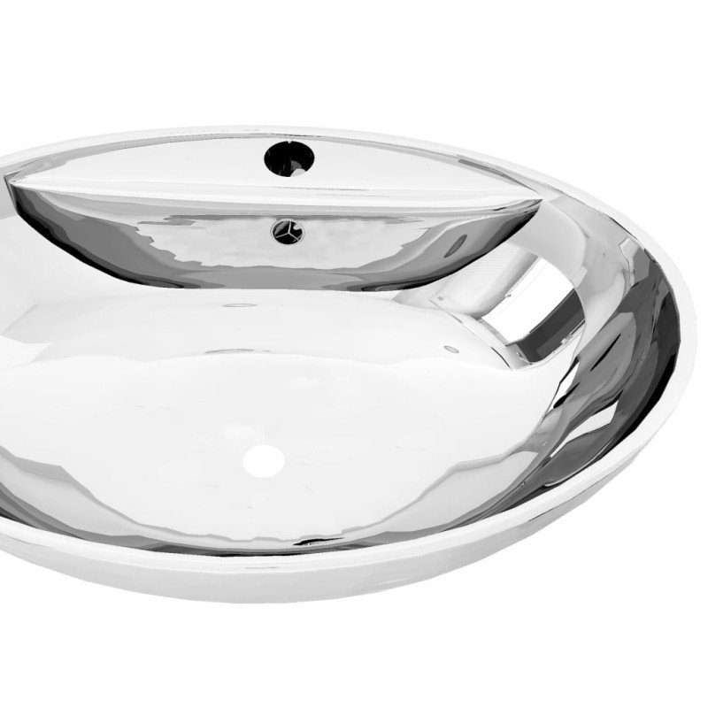 vidaXL Umývadlo s prepadom 58,5x39x21 cm keramické strieborné