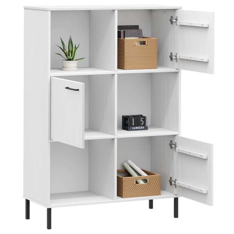 vidaXL Knižnica kovové nohy biela 90x35x128,5 cm masívne drevo OSLO