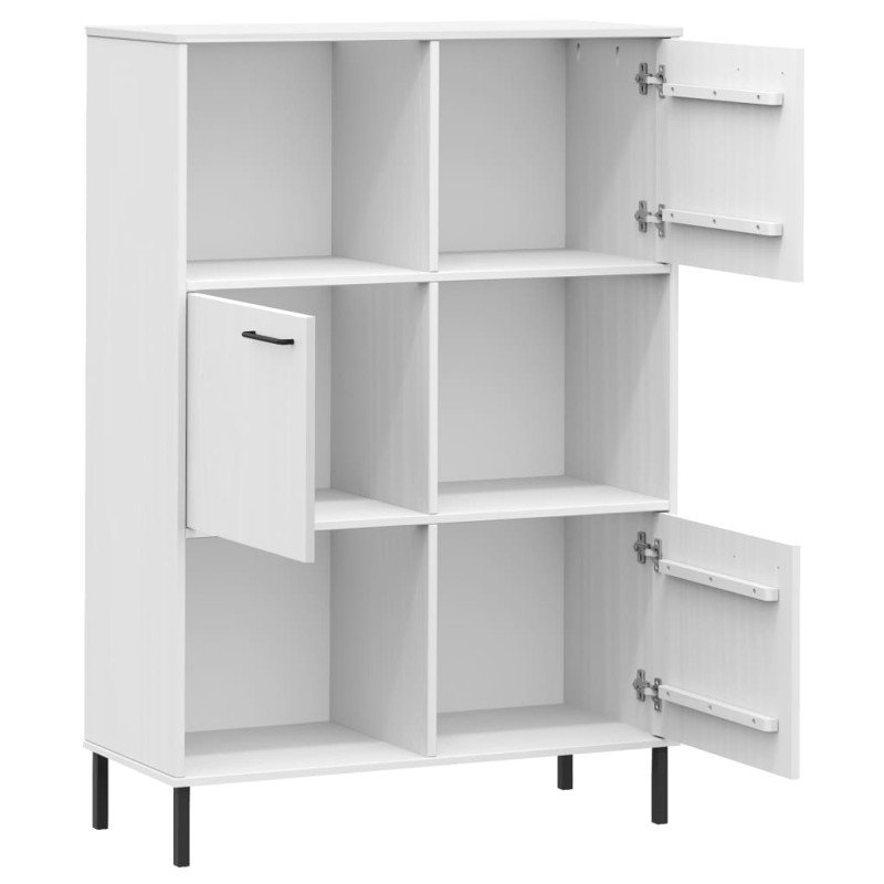 vidaXL Knižnica kovové nohy biela 90x35x128,5 cm masívne drevo OSLO