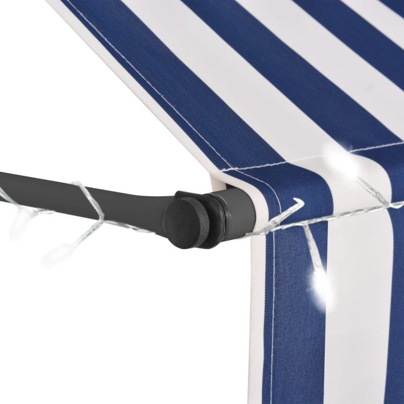 vidaXL Ručne zaťahovacia markíza s LED 150 cm, modro biela