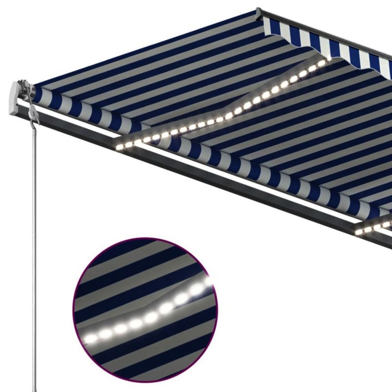 vidaXL Ručne zaťahovacia markíza s LED 3x2,5 m modro-biela