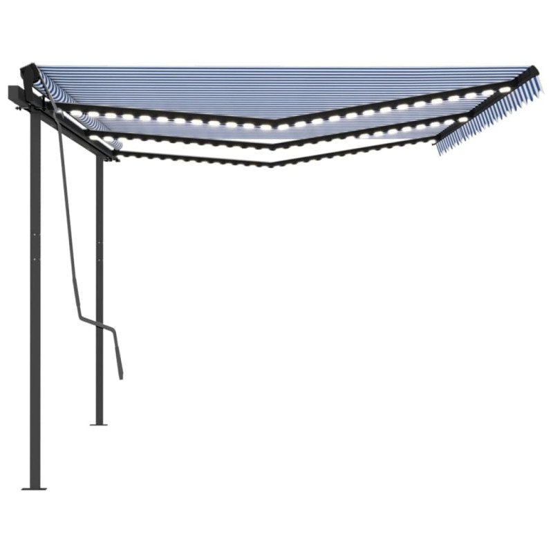 vidaXL Automatická markíza, LED a senzor vetra 6x3 m, modrá/biela