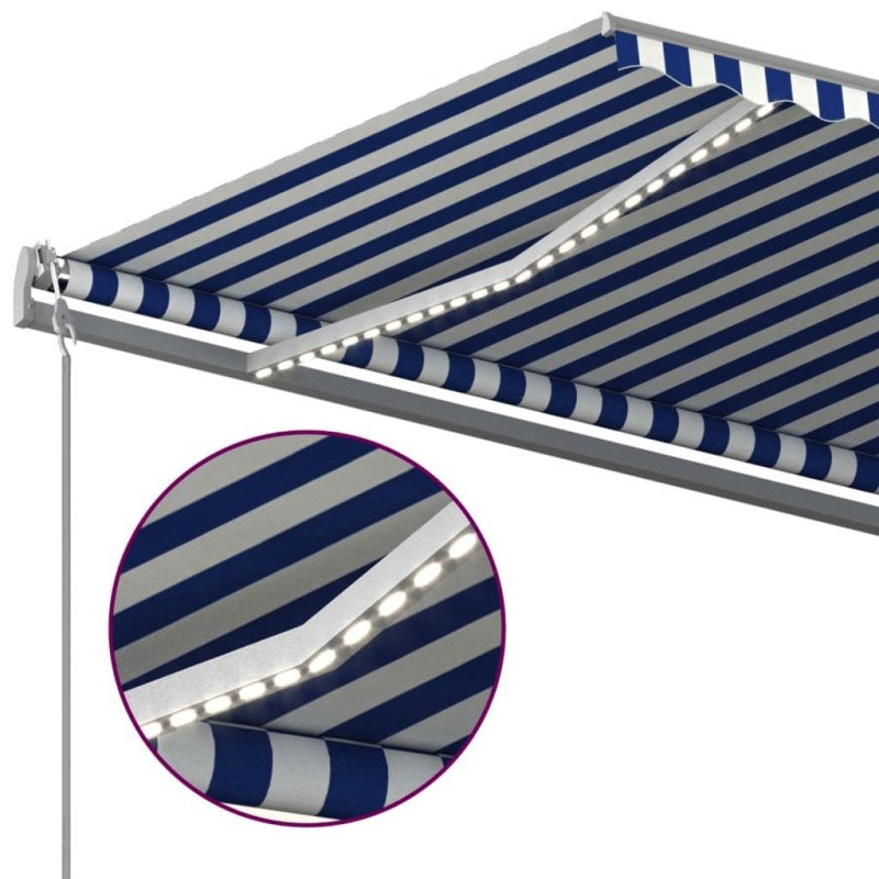 vidaXL Automatická markíza, LED a senzor vetra 6x3 m, modrá/biela