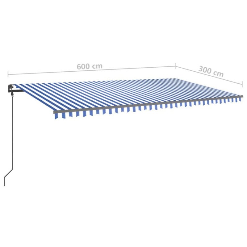 vidaXL Automatická markíza, LED a senzor vetra 6x3 m, modrá/biela