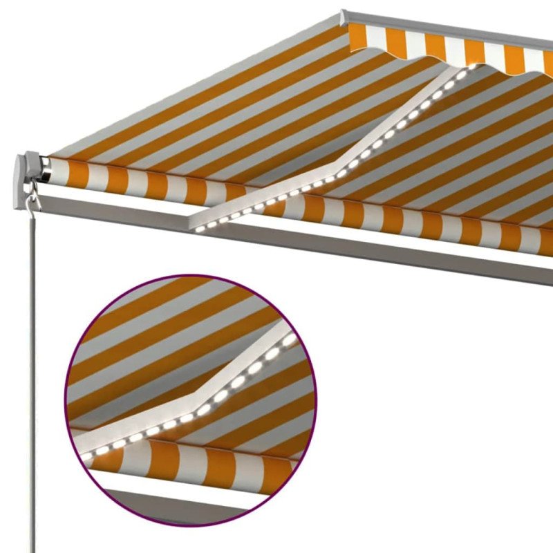 vidaXL Automatická markíza, LED a senzor vetra 6x3 m, žltá/biela