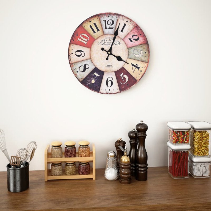 vidaXL Vintage nástenné hodiny 30 cm rôznofarebné