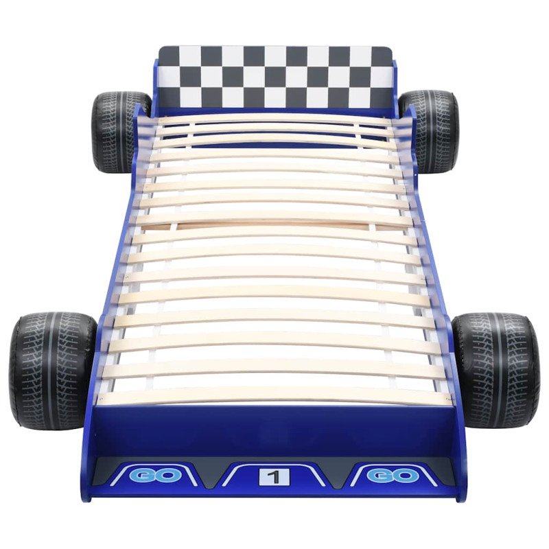 vidaXL Detská posteľ pretekárske auto 90x200 cm modrá