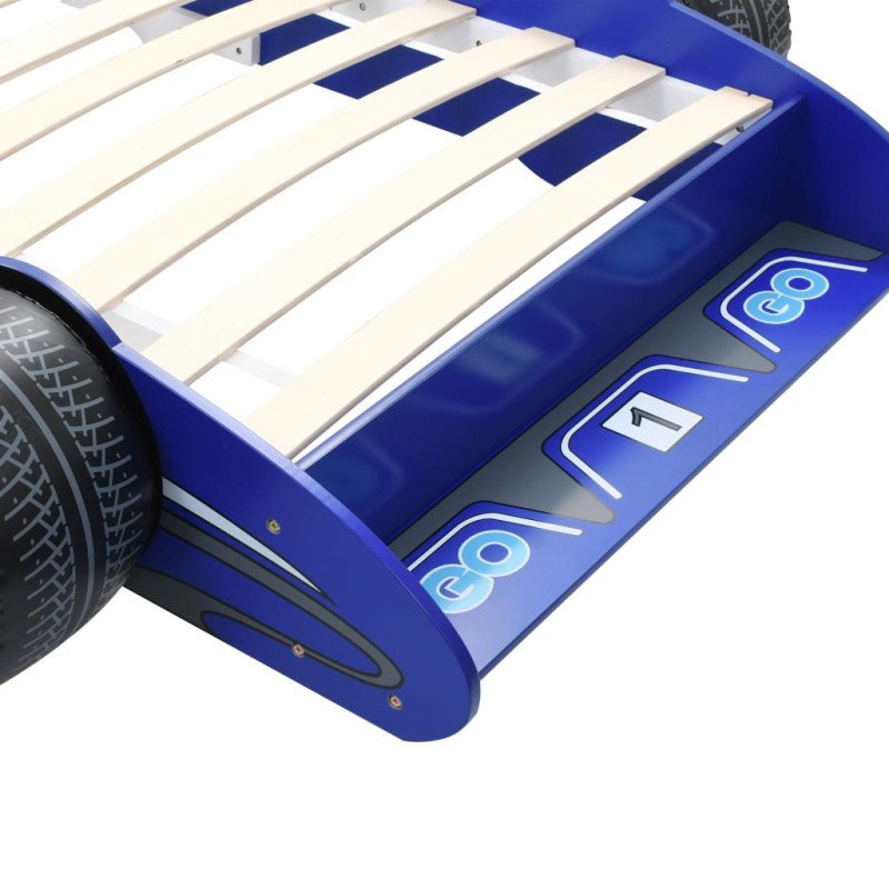 vidaXL Detská posteľ pretekárske auto 90x200 cm modrá