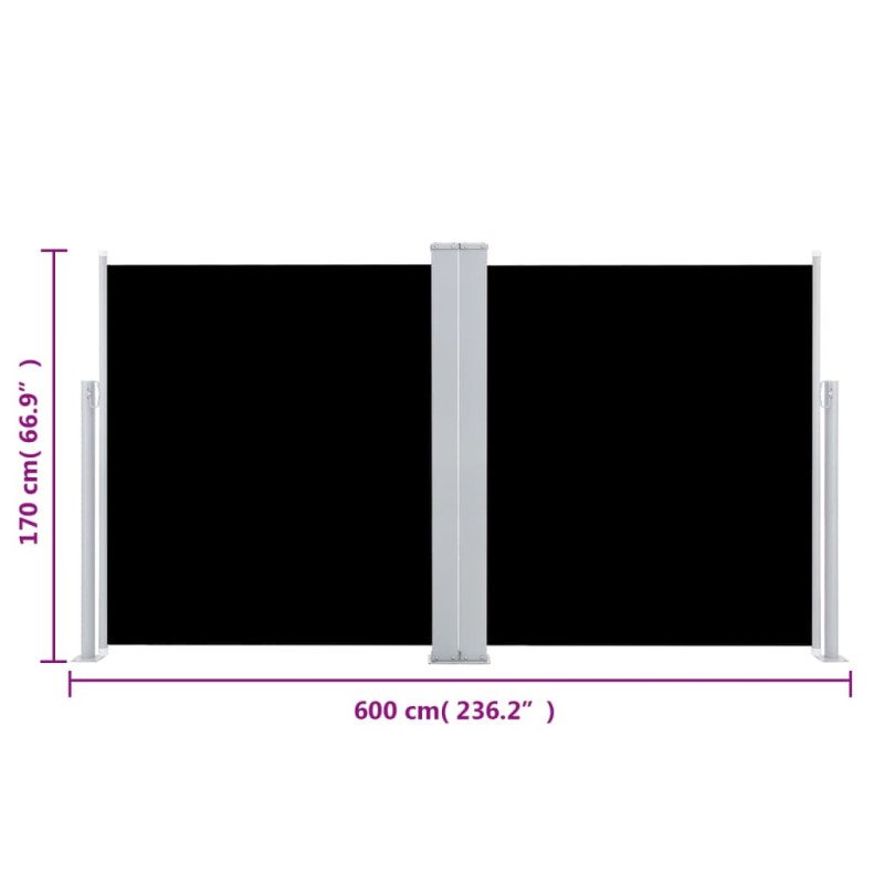 vidaXL Zaťahovacia dvojitá bočná markíza na terasu 170x600 cm, čierna