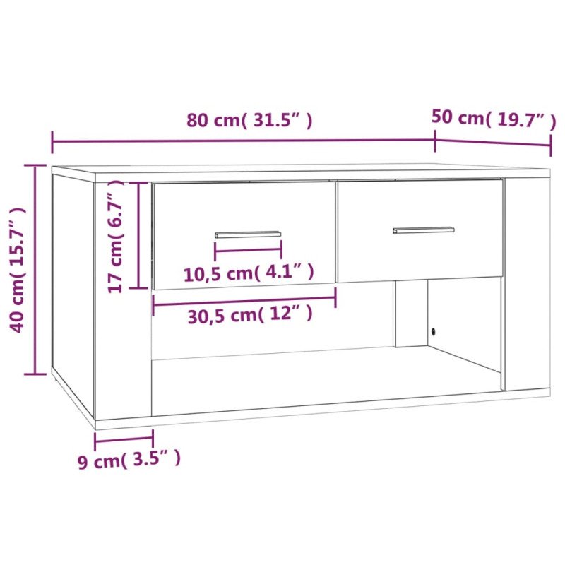 vidaXL Konferenčný stolík dub sonoma 80x50x40 cm spracované drevo