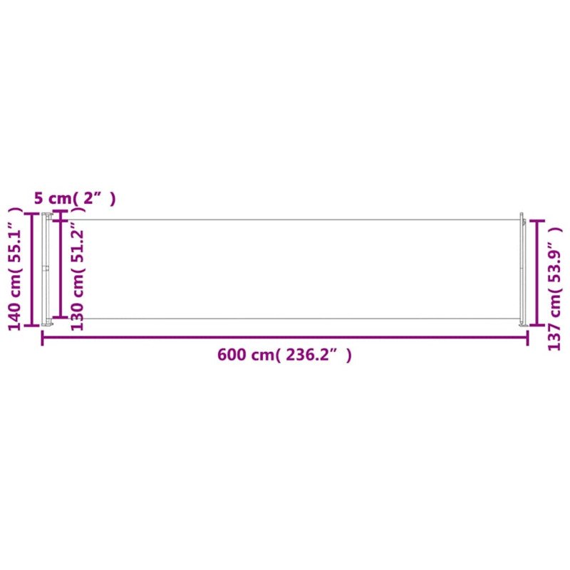 vidaXL Zaťahovacia bočná markíza na terasu 140x600 cm, čierna