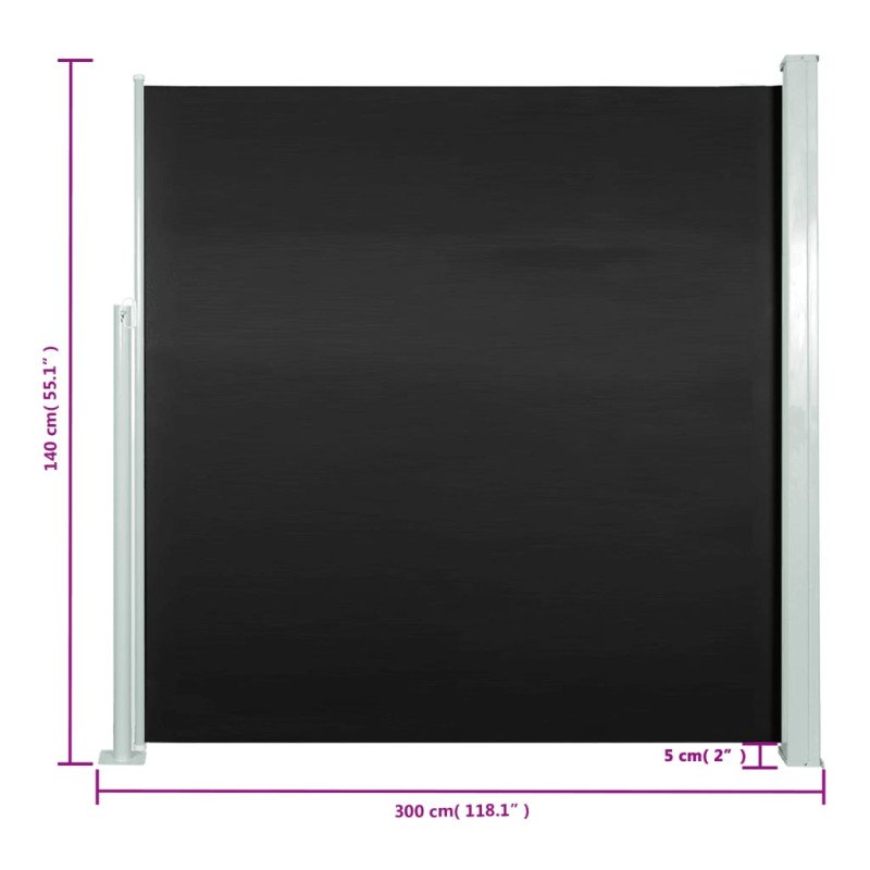 vidaXL Zaťahovacia bočná markíza čierna 140 x 300 cm