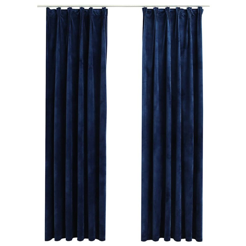 vidaXL Zatemňovacie závesy 2 ks s háčikmi, zamat, tmavomodré 140x245cm