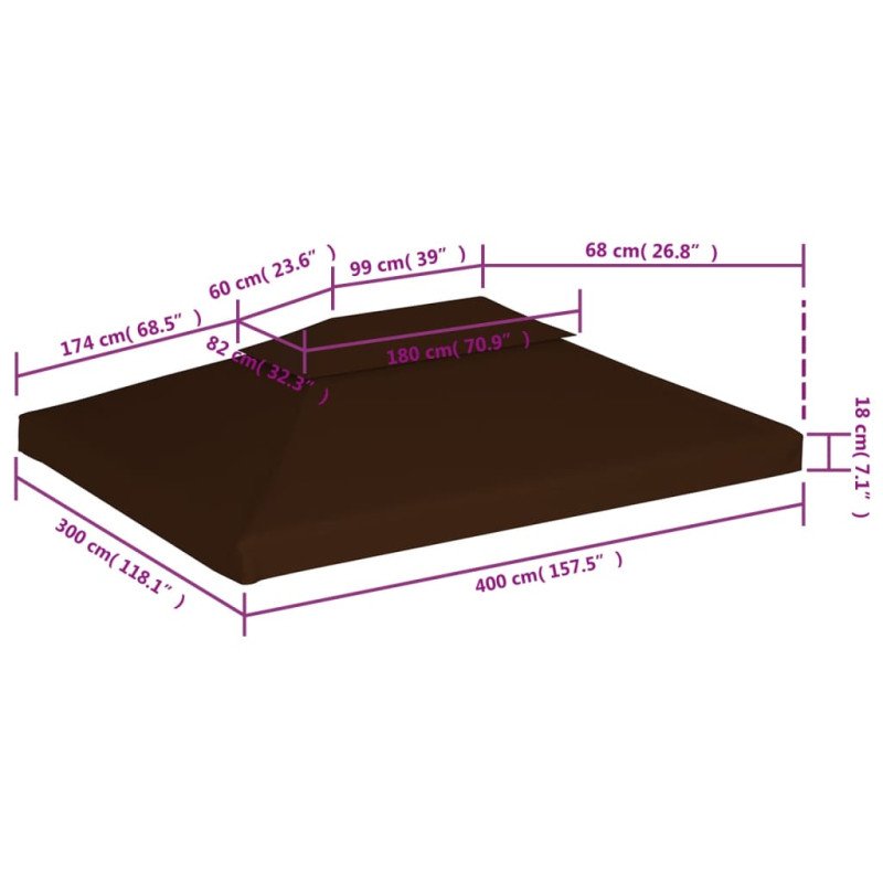 vidaXL Dvojitá strieška na altánok 310 g/m², 4x3 m, hnedá