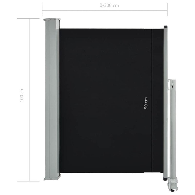vidaXL Zaťahovacia bočná markíza na terasu 100x300 cm, čierna