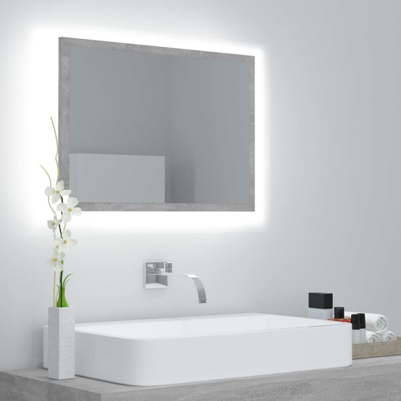 vidaXL Kúpeľňové zrkadlo s LED, betónovo sivé 60x8,5x37 cm akryl