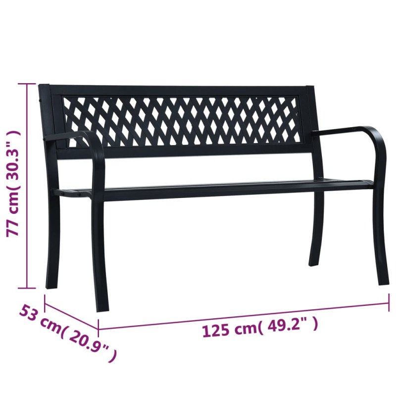 vidaXL Záhradná lavička 125 cm, čierna, oceľ