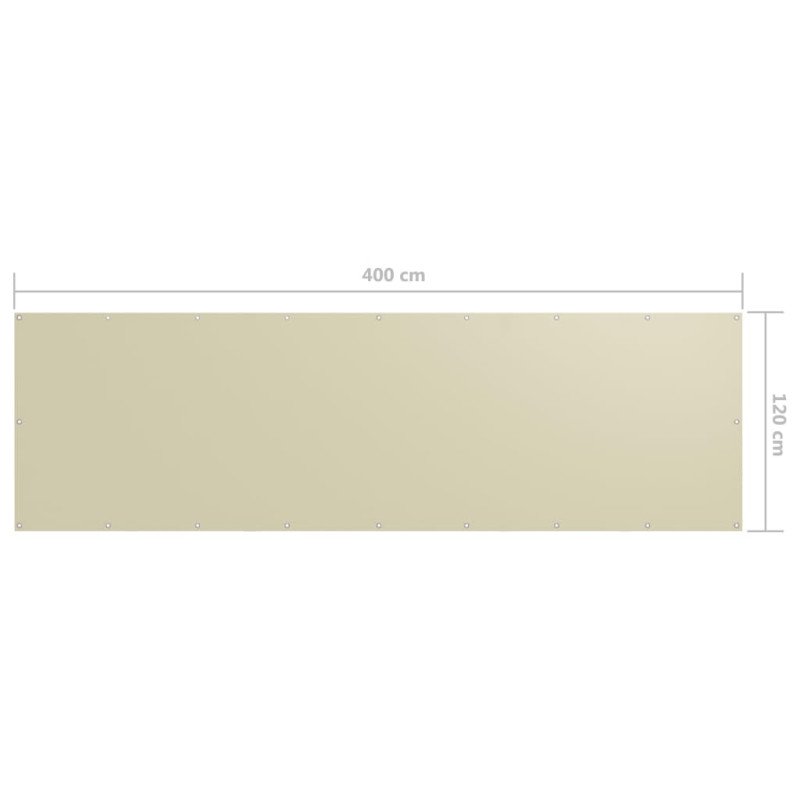 vidaXL Balkónová markíza, krémová 120x400 cm, oxfordská látka