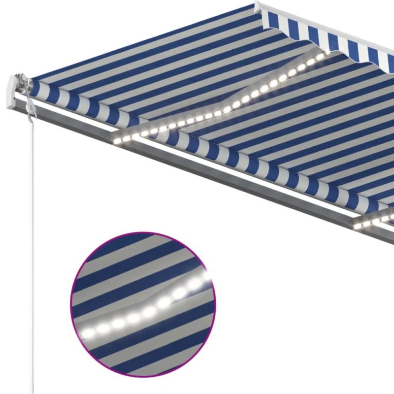 vidaXL Automatická markíza, LED a senzor vetra 450x350 cm, modrá/biela