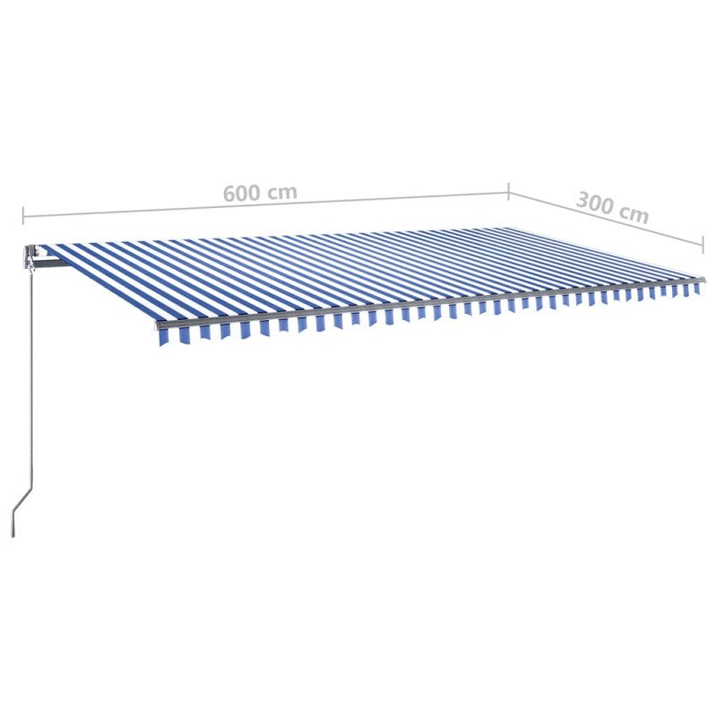 vidaXL Automatická markíza s LED a senzorom vetra 600x300cm modrobiela