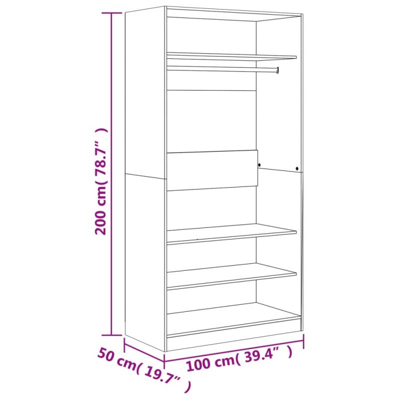 vidaXL Šatník dymový dub 100x50x200 cm spracované drevo