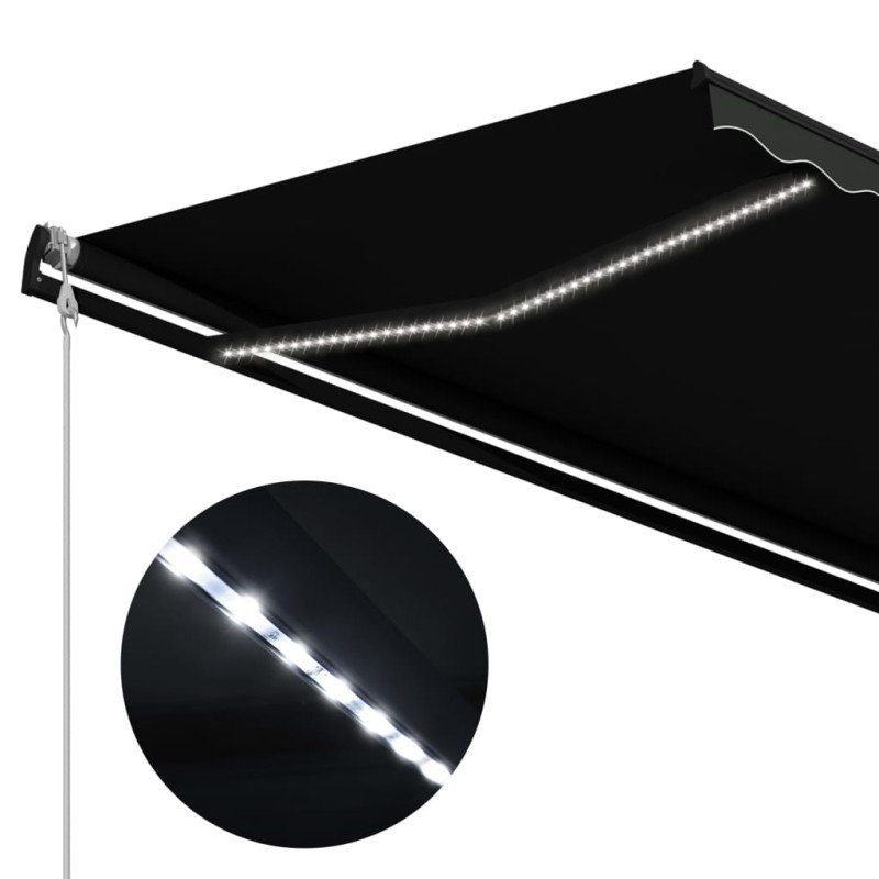 vidaXL Zaťahovacia markíza so senzorom vetra a LED 400x300 cm antracitová 