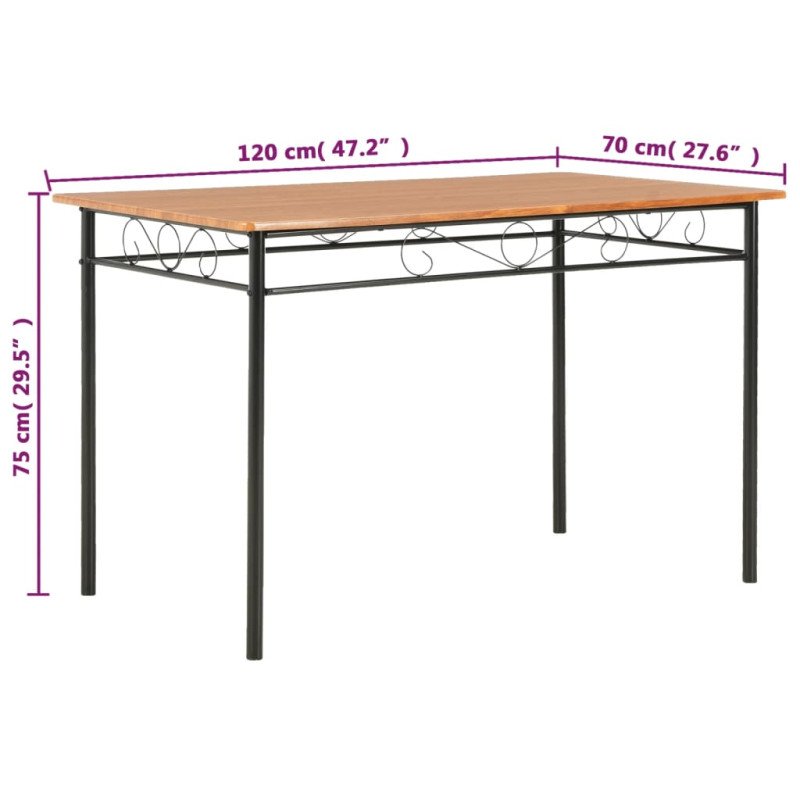vidaXL Jedálenský stôl hnedý 120 x 70 x 75 cm MDF