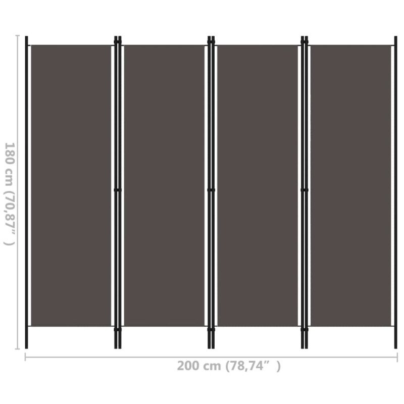 vidaXL 4-panelový paraván antracitový 200x180 cm 