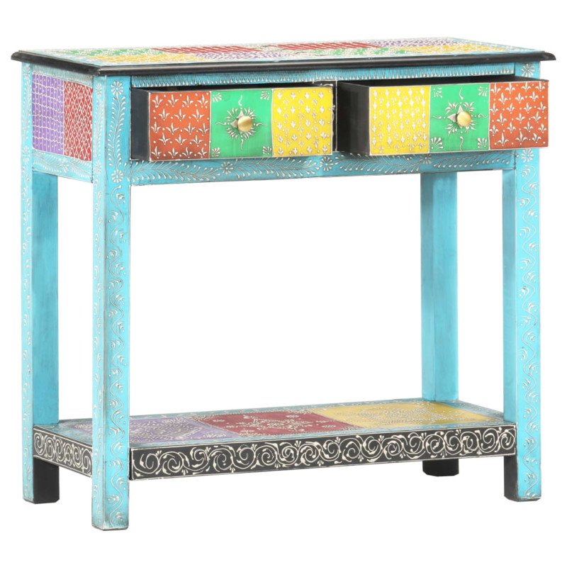 vidaXL Ručne maľovaný konzolový stolík 80x35x75 cm mangovníkový masív