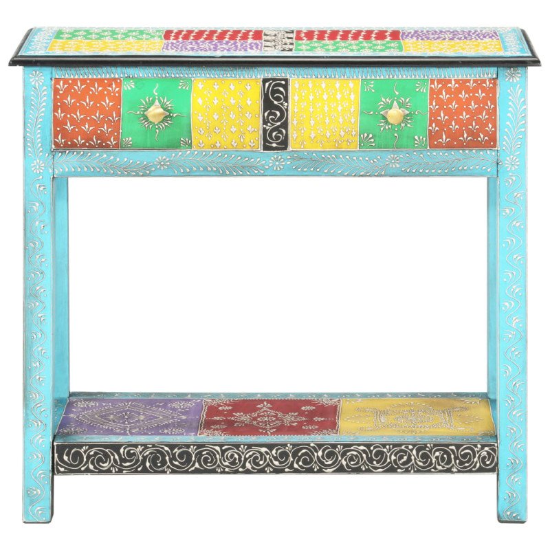 vidaXL Ručne maľovaný konzolový stolík 80x35x75 cm mangovníkový masív