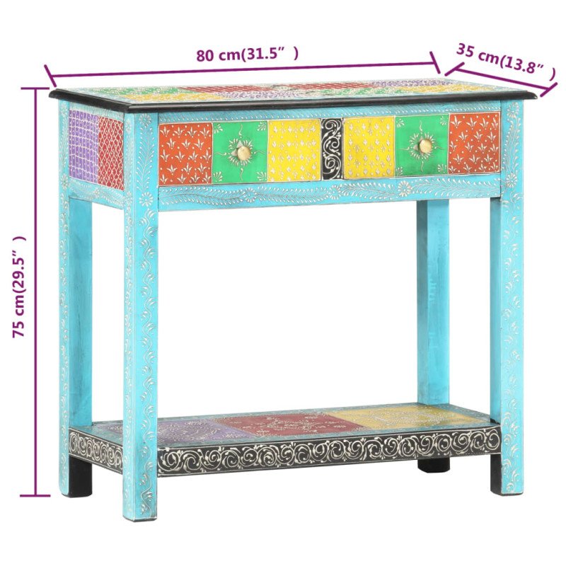 vidaXL Ručne maľovaný konzolový stolík 80x35x75 cm mangovníkový masív