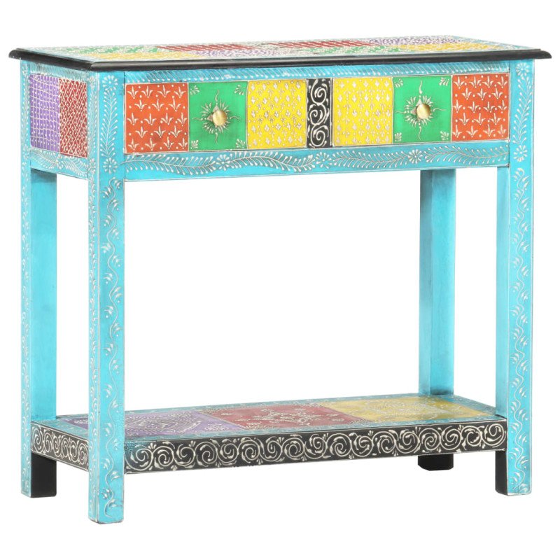 vidaXL Ručne maľovaný konzolový stolík 80x35x75 cm mangovníkový masív