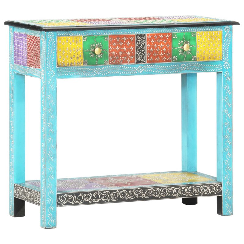 vidaXL Ručne maľovaný konzolový stolík 80x35x75 cm mangovníkový masív