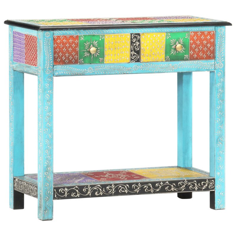 vidaXL Ručne maľovaný konzolový stolík 80x35x75 cm mangovníkový masív
