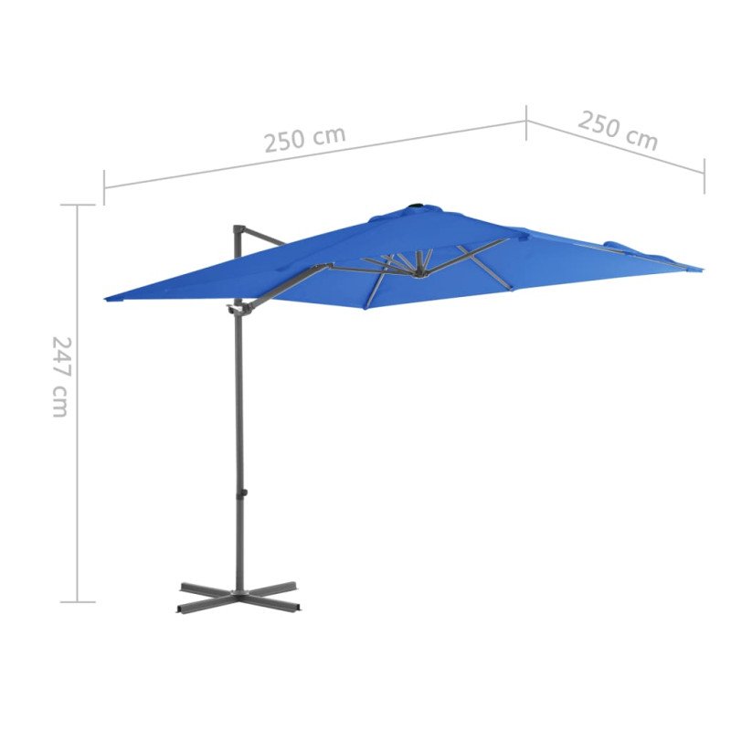 vidaXL Závesný slnečník s oceľovou tyčou azúrovo-modrý 250x250 cm