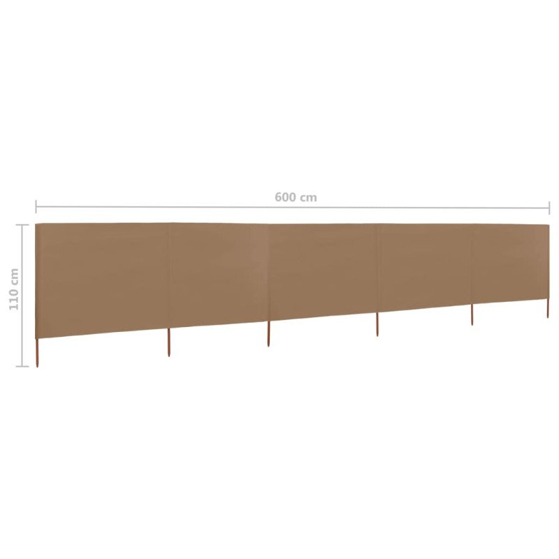 vidaXL 5-panelová zábrana proti vetru látková 600x80 cm sivo-hnedá