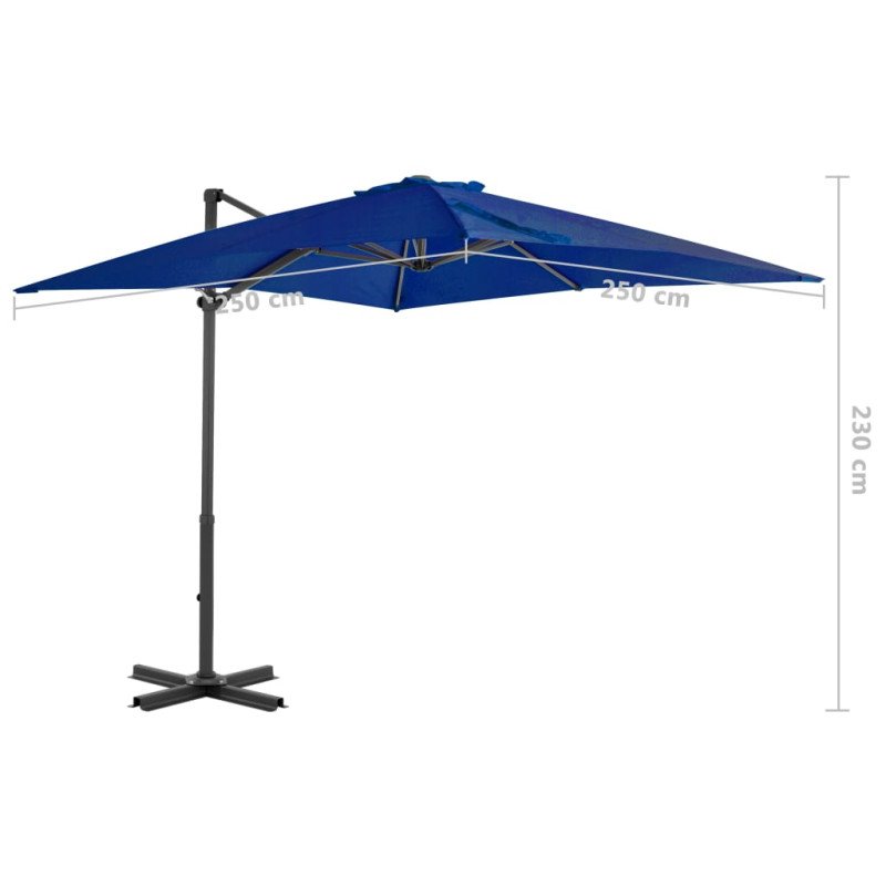 vidaXL Závesný slnečník s hliníkovou tyčou azúrovo-modrý 250x250 cm