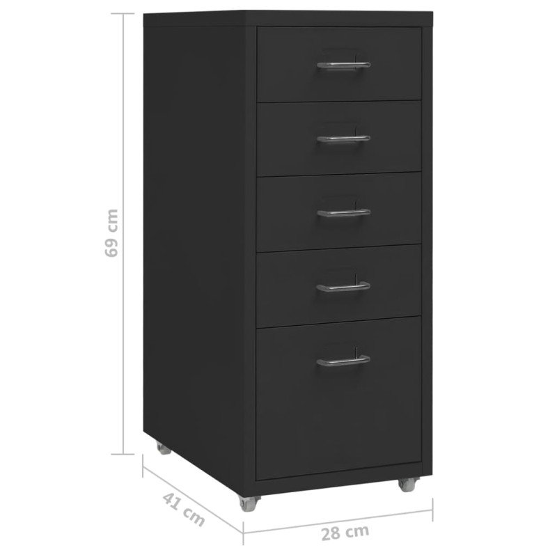 vidaXL Mobilná kartotéka čierna 28x41x69 cm kov