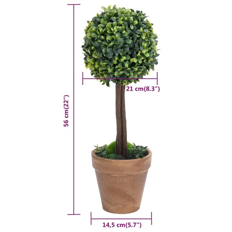 vidaXL Umelé krušpány v tvare gule 2 ks s črepníkmi zelené 56 cm