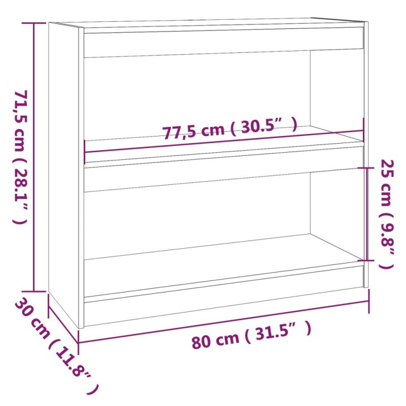 vidaXL Knižnica/deliaca stena 80x30x71,5 cm masívna borovica